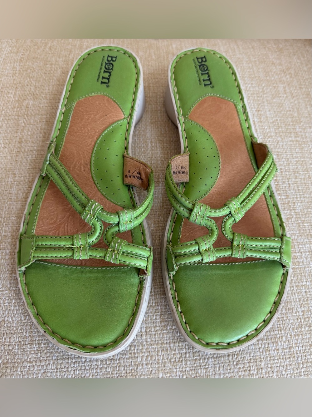 Born Womens Green Leather Slide Sandals Straps 9M